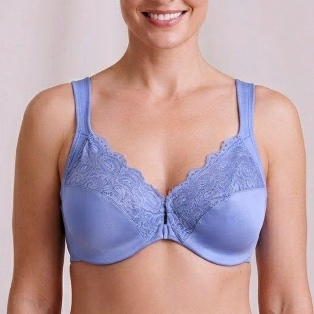Wacoal Front Close Lace Bra Womens 36G Blue Underwire Full Coverage Support